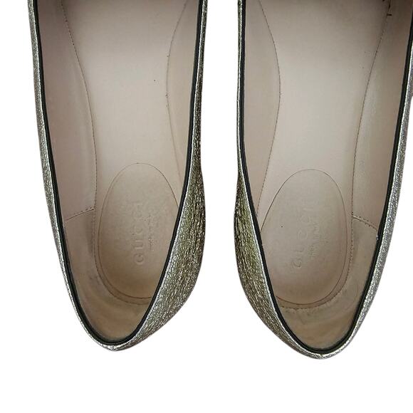 Gucci GG Marmont Fringe Ballet Flat Size 38 US 8 Gold Foil Leather Slipper - Picture 9 of 12